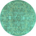 Round Machine Washable Persian Turquoise Traditional Area Rugs, wshtr3038turq