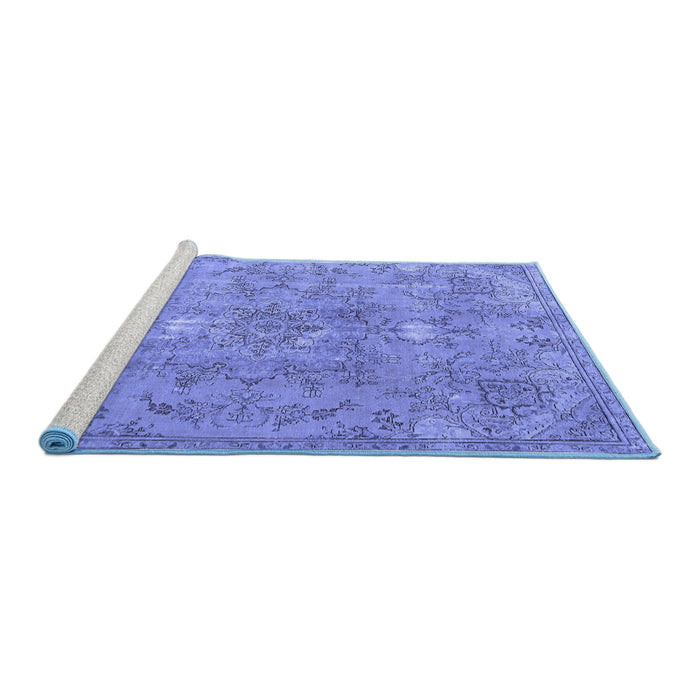 Sideview of Machine Washable Persian Blue Traditional Rug, wshtr3038blu