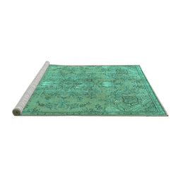 Sideview of Machine Washable Persian Turquoise Traditional Area Rugs, wshtr3038turq