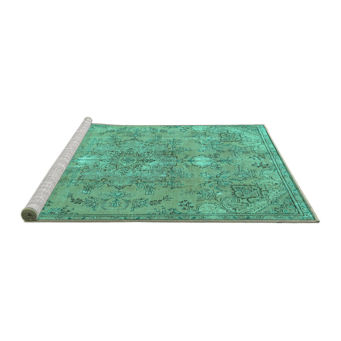 Sideview of Machine Washable Persian Turquoise Traditional Area Rugs, wshtr3038turq