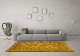 Machine Washable Southwestern Yellow Country Rug in a Living Room, wshtr3039yw
