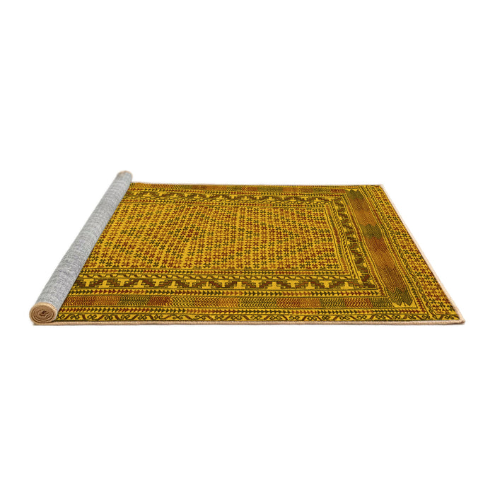 Sideview of Machine Washable Southwestern Yellow Country Rug, wshtr3039yw