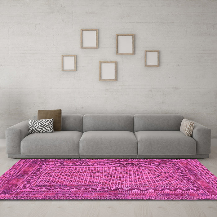 Machine Washable Southwestern Pink Country Rug in a Living Room, wshtr3039pnk