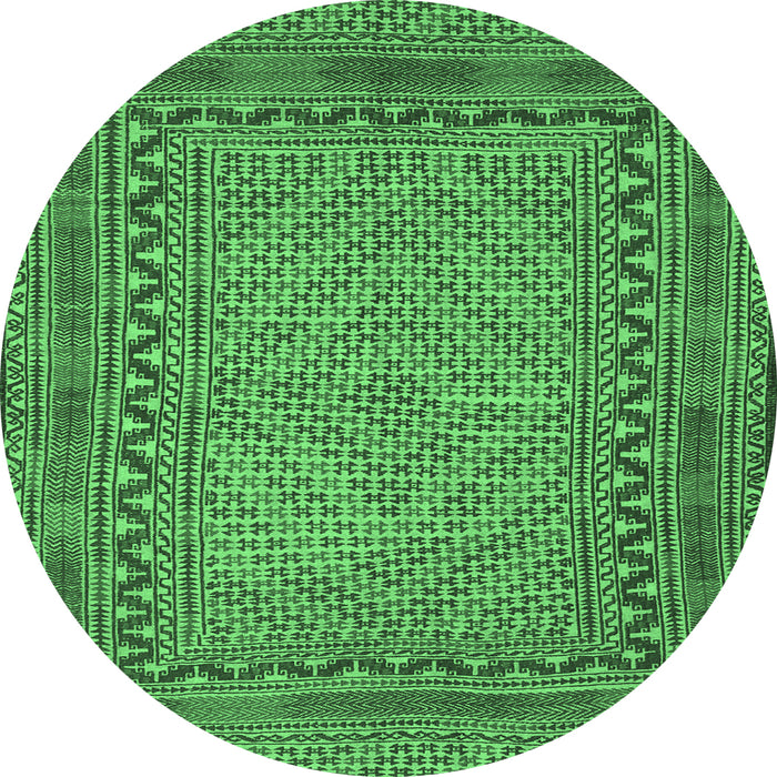 Round Machine Washable Southwestern Emerald Green Country Area Rugs, wshtr3039emgrn
