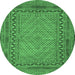 Round Machine Washable Southwestern Emerald Green Country Area Rugs, wshtr3039emgrn