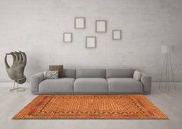 Machine Washable Southwestern Orange Country Area Rugs in a Living Room, wshtr3039org