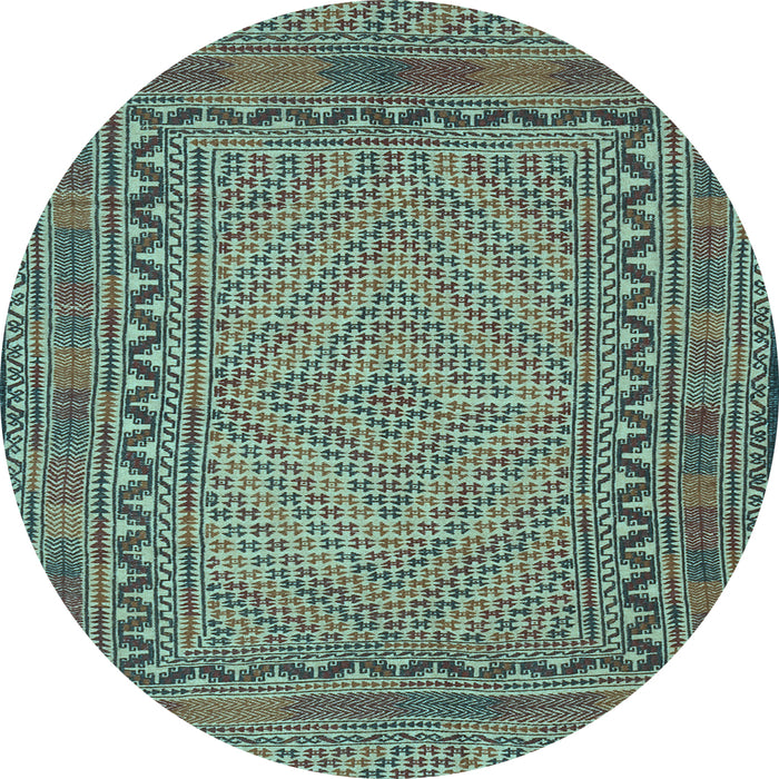 Round Machine Washable Southwestern Light Blue Country Rug, wshtr3039lblu