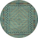 Round Machine Washable Southwestern Light Blue Country Rug, wshtr3039lblu