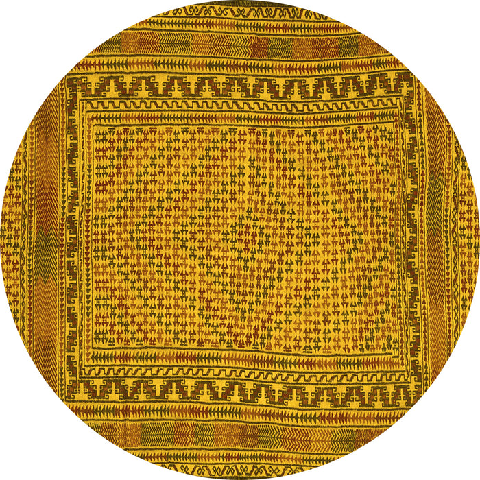 Round Machine Washable Southwestern Yellow Country Rug, wshtr3039yw
