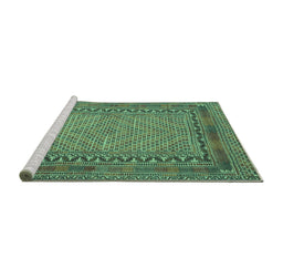 Sideview of Machine Washable Southwestern Turquoise Country Area Rugs, wshtr3039turq
