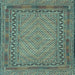 Square Machine Washable Southwestern Light Blue Country Rug, wshtr3039lblu