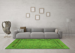 Machine Washable Southwestern Green Country Area Rugs in a Living Room,, wshtr3039grn