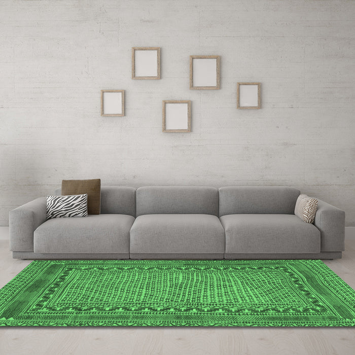 Machine Washable Southwestern Emerald Green Country Area Rugs in a Living Room,, wshtr3039emgrn