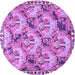 Round Machine Washable Animal Purple Traditional Area Rugs, wshtr303pur