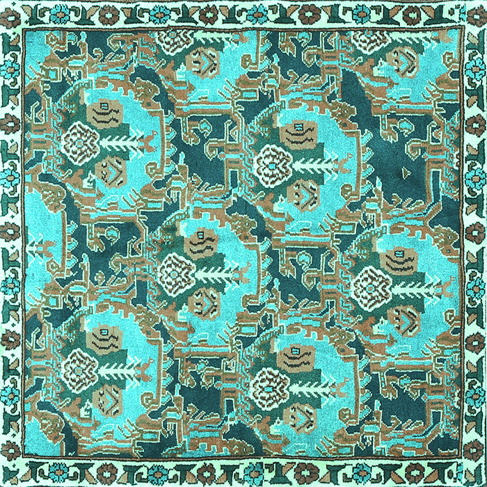 Square Machine Washable Animal Turquoise Traditional Area Rugs, wshtr303turq