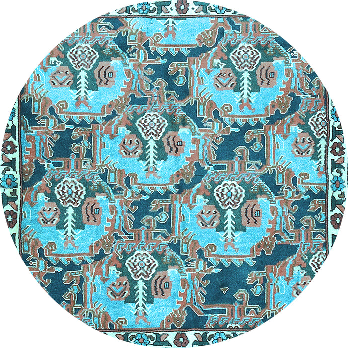 Round Machine Washable Animal Light Blue Traditional Rug, wshtr303lblu