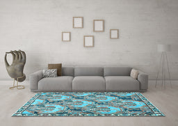 Machine Washable Animal Light Blue Traditional Rug in a Living Room, wshtr303lblu