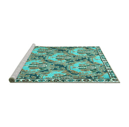 Sideview of Machine Washable Animal Turquoise Traditional Area Rugs, wshtr303turq