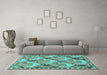 Machine Washable Animal Turquoise Traditional Area Rugs in a Living Room,, wshtr303turq