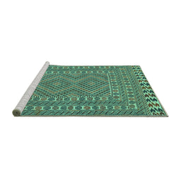 Sideview of Machine Washable Persian Turquoise Traditional Area Rugs, wshtr3040turq