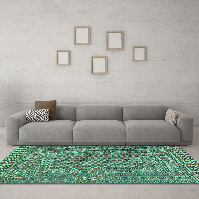 Machine Washable Persian Turquoise Traditional Area Rugs in a Living Room,, wshtr3040turq