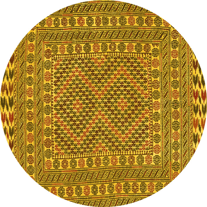 Round Machine Washable Persian Yellow Traditional Rug, wshtr3040yw