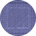 Round Machine Washable Persian Blue Traditional Rug, wshtr3041blu