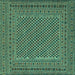 Square Machine Washable Persian Turquoise Traditional Area Rugs, wshtr3041turq