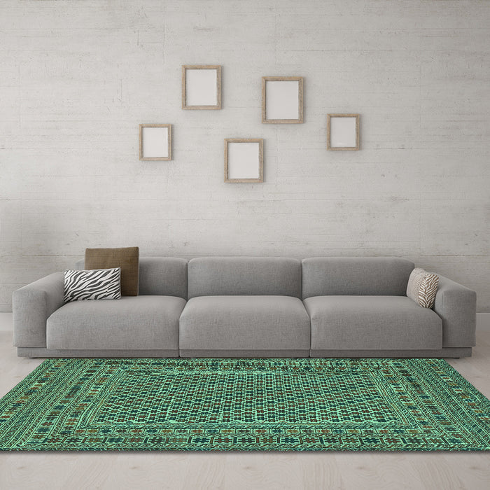 Machine Washable Persian Turquoise Traditional Area Rugs in a Living Room,, wshtr3041turq