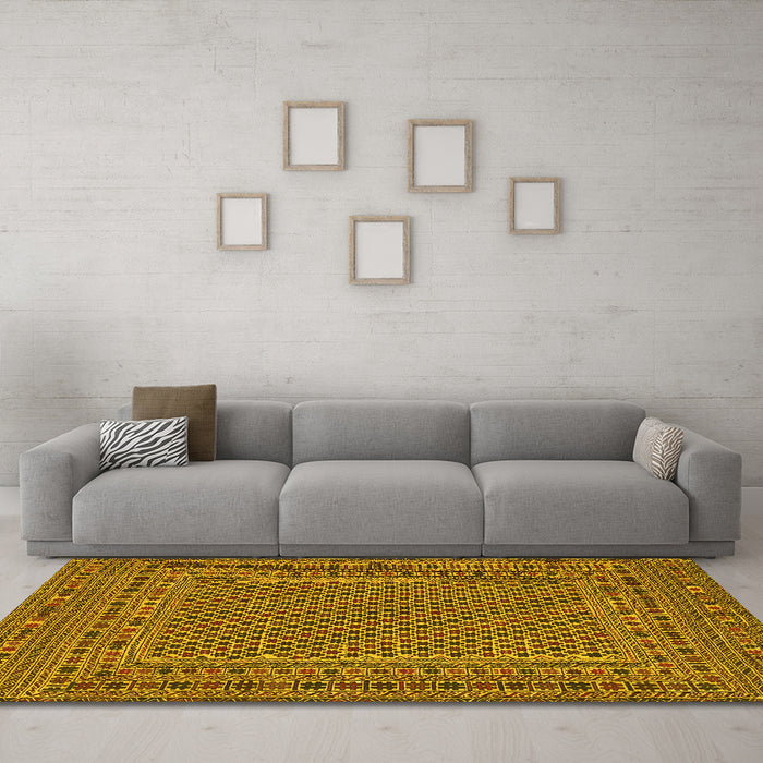 Machine Washable Persian Yellow Traditional Rug in a Living Room, wshtr3041yw