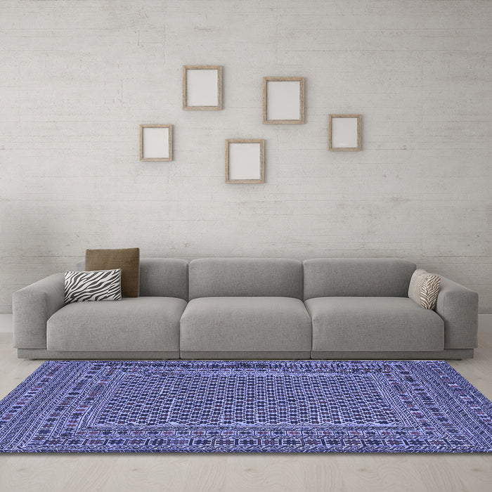 Machine Washable Persian Blue Traditional Rug in a Living Room, wshtr3041blu