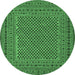 Round Machine Washable Persian Emerald Green Traditional Area Rugs, wshtr3041emgrn