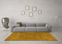 Machine Washable Persian Yellow Traditional Rug in a Living Room, wshtr3042yw