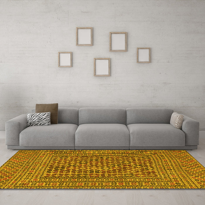 Machine Washable Persian Yellow Traditional Rug in a Living Room, wshtr3042yw