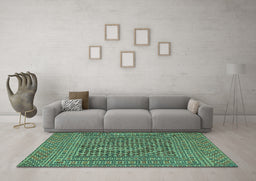 Machine Washable Persian Turquoise Traditional Area Rugs in a Living Room,, wshtr3042turq