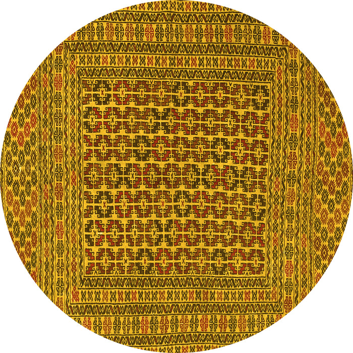 Round Machine Washable Persian Yellow Traditional Rug, wshtr3042yw