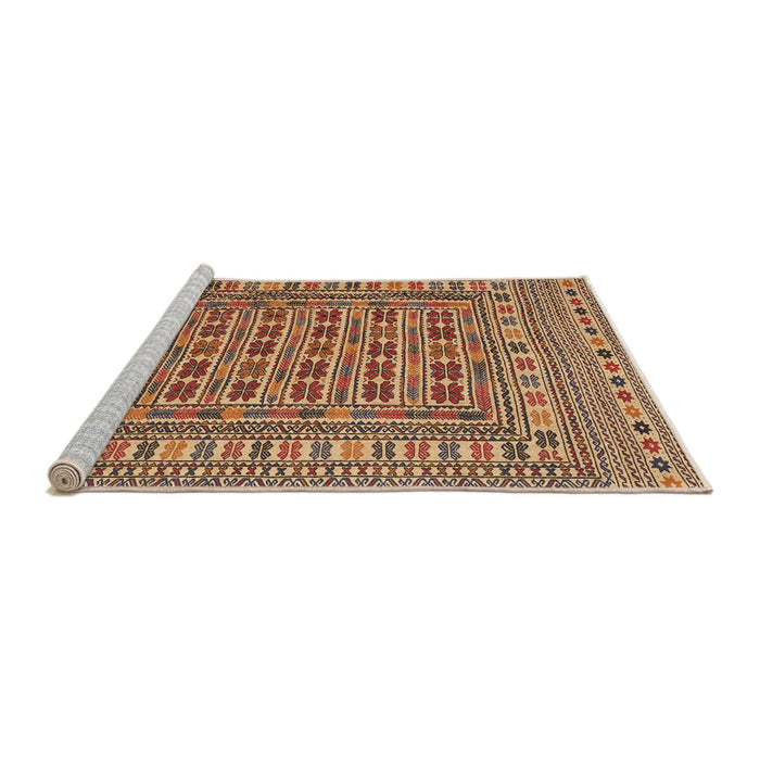 Sideview of Machine Washable Traditional Brown Red Rug, wshtr3043
