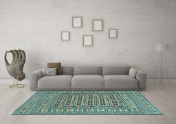 Machine Washable Southwestern Light Blue Country Rug in a Living Room, wshtr3043lblu