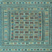 Square Machine Washable Southwestern Light Blue Country Rug, wshtr3043lblu