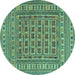 Round Southwestern Turquoise Country Rug, tr3043turq