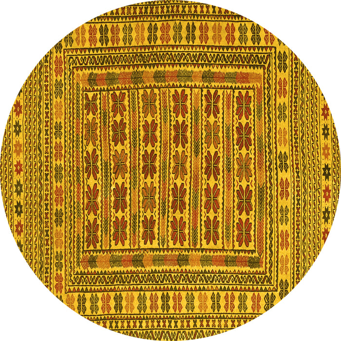 Round Machine Washable Southwestern Yellow Country Rug, wshtr3043yw