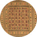 Round Southwestern Brown Country Rug, tr3043brn