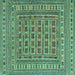 Square Machine Washable Southwestern Turquoise Country Area Rugs, wshtr3043turq