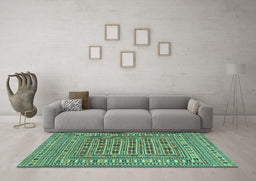 Machine Washable Southwestern Turquoise Country Area Rugs in a Living Room,, wshtr3043turq