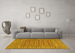 Machine Washable Southwestern Yellow Country Rug in a Living Room, wshtr3043yw