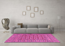 Machine Washable Southwestern Pink Country Rug in a Living Room, wshtr3043pnk