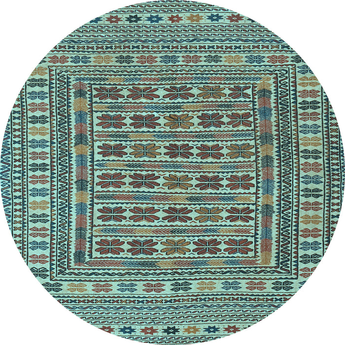 Round Southwestern Light Blue Country Rug, tr3043lblu