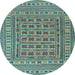 Round Southwestern Light Blue Country Rug, tr3043lblu