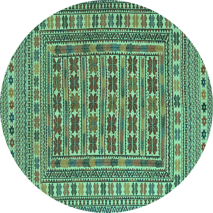 Round Machine Washable Southwestern Turquoise Country Area Rugs, wshtr3043turq