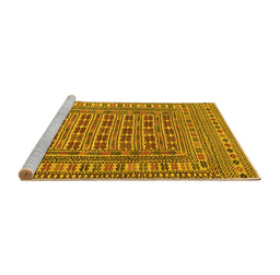 Sideview of Machine Washable Southwestern Yellow Country Rug, wshtr3043yw